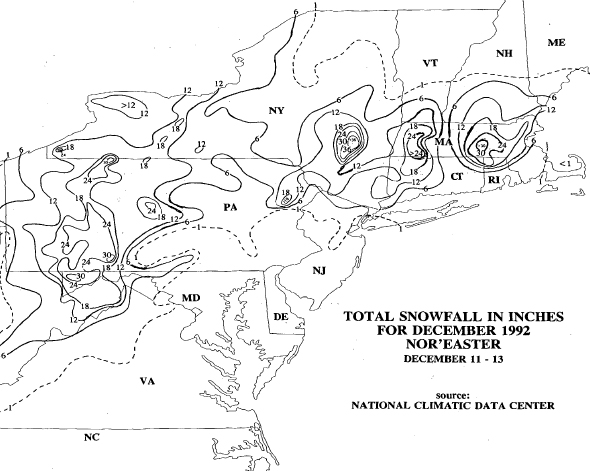 Image result for december 1992 nor'easter total snowfall national climate data center